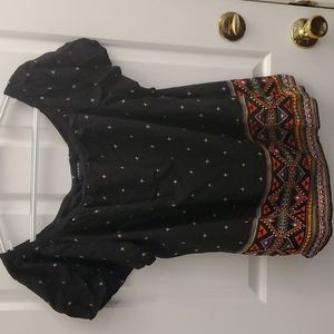 Torrid 1/XL Black Yellow Tribal Aztec Pattern Off The Shoulder Top Plus Size